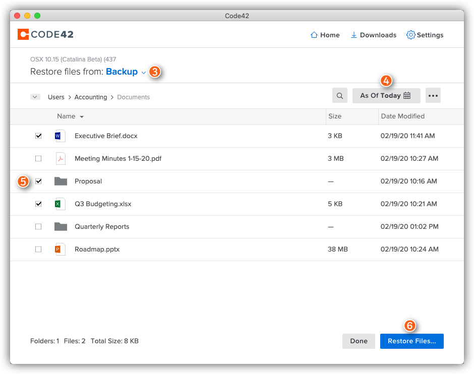 Restore multiple files