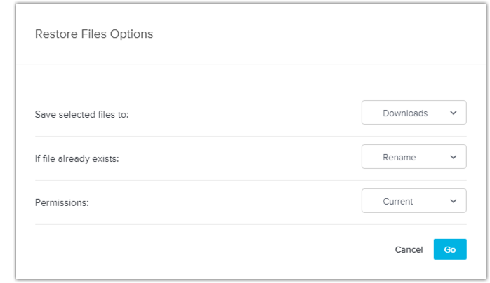 Restore files options