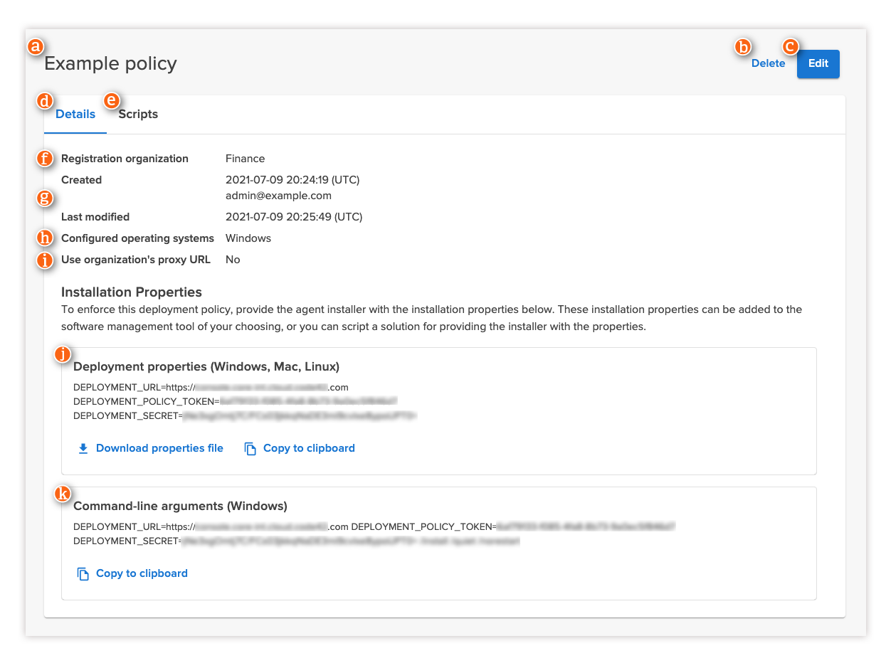 Deployment policy details annotated
