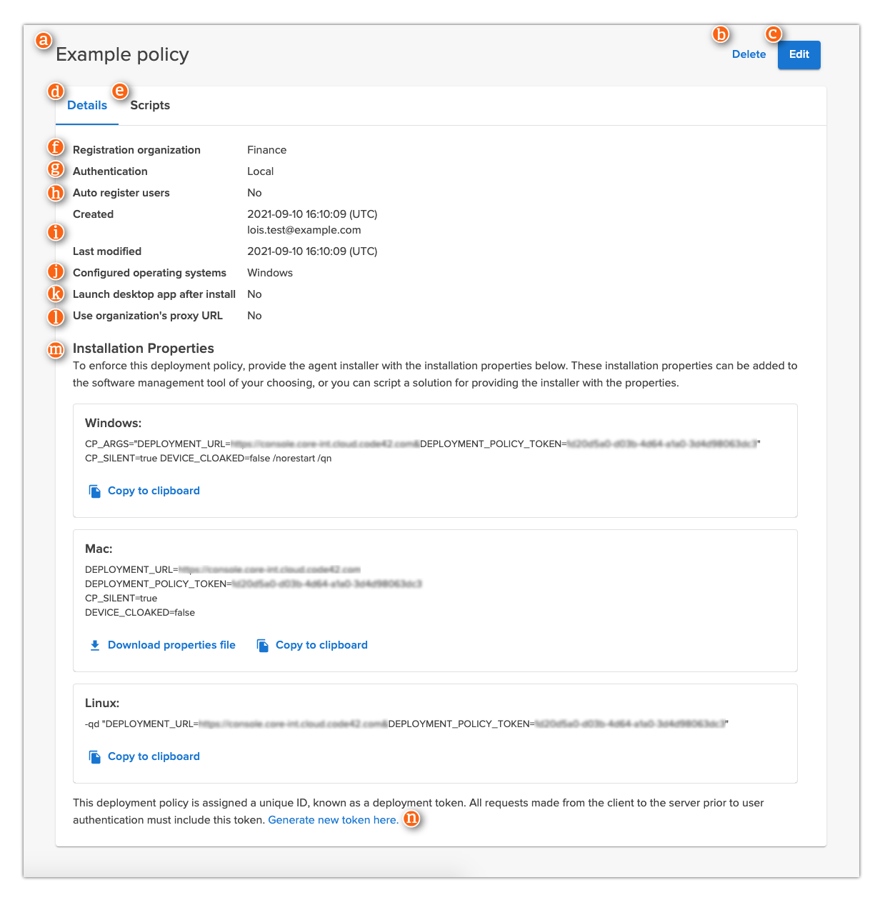 Deployment Policy Details with annotations