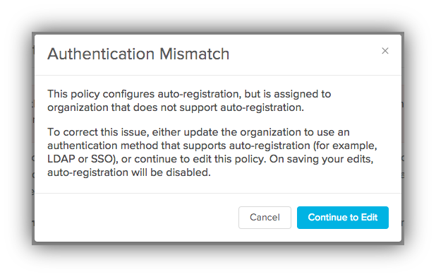 Authentication mismatch message