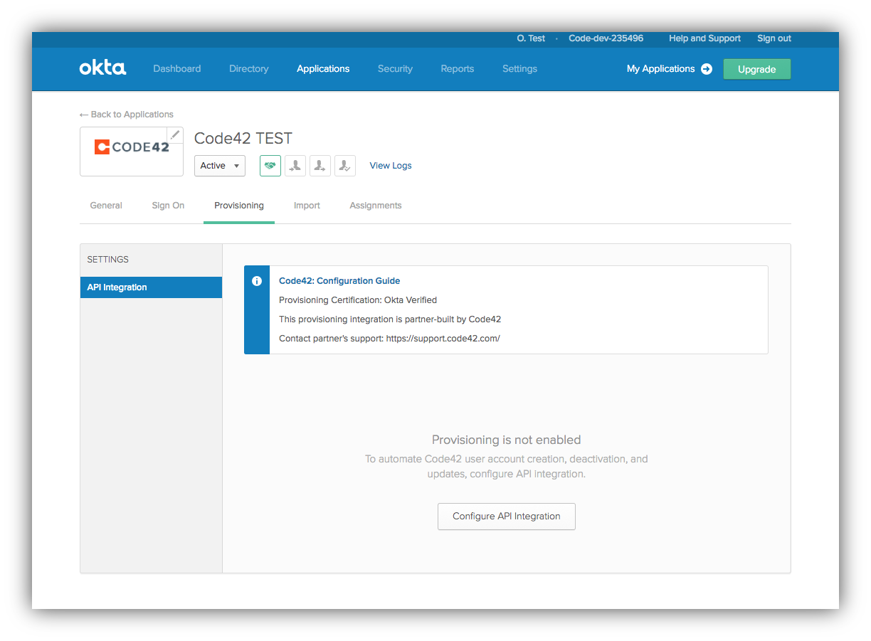 Okta-Provisioning-tab