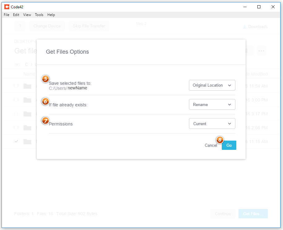 Get files options