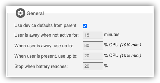 Use device defaults from parent checkbox