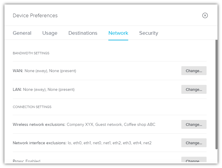 Network preferences