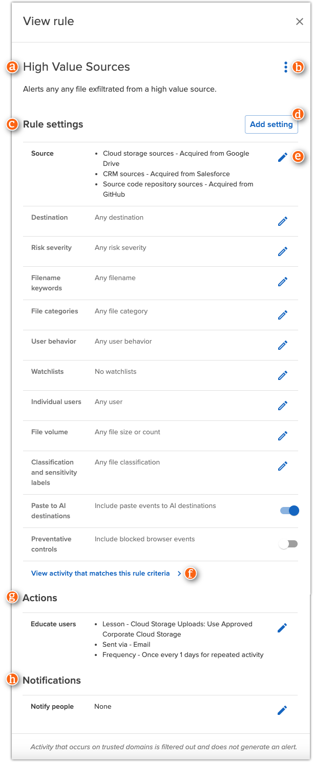 View rule settings