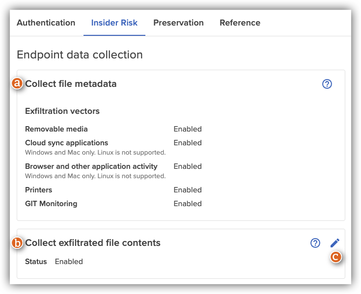 Endpoint Data Collection settings